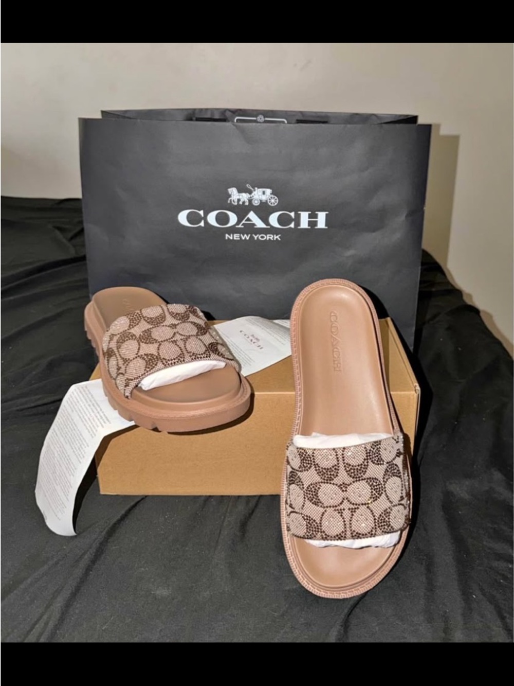 Coach Brown Signature Monogram Slide Sandals - Picture 2 of 2